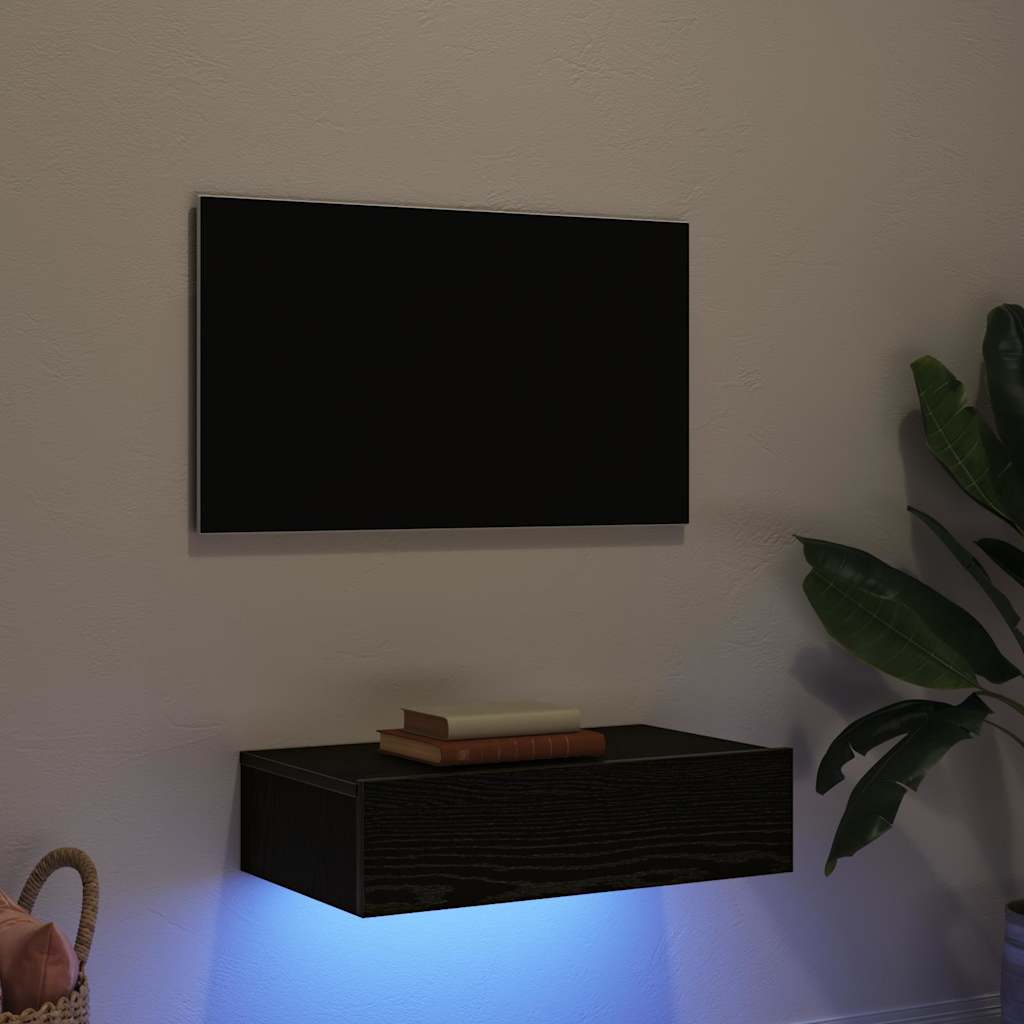 Móvel de TV com luzes LED carvalho preto 60x35x15,5 cm