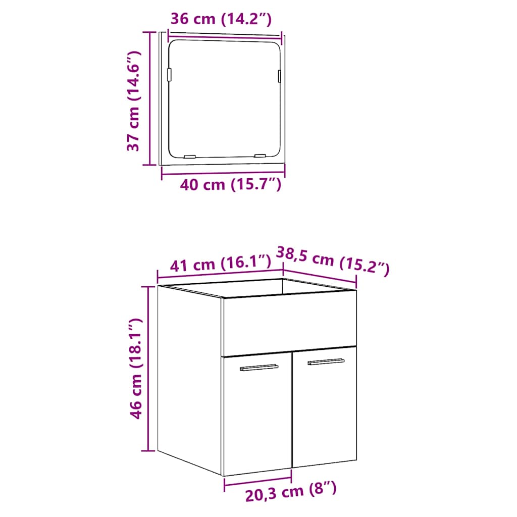2 pcs conj. móveis casa banho derivados madeira madeira velha