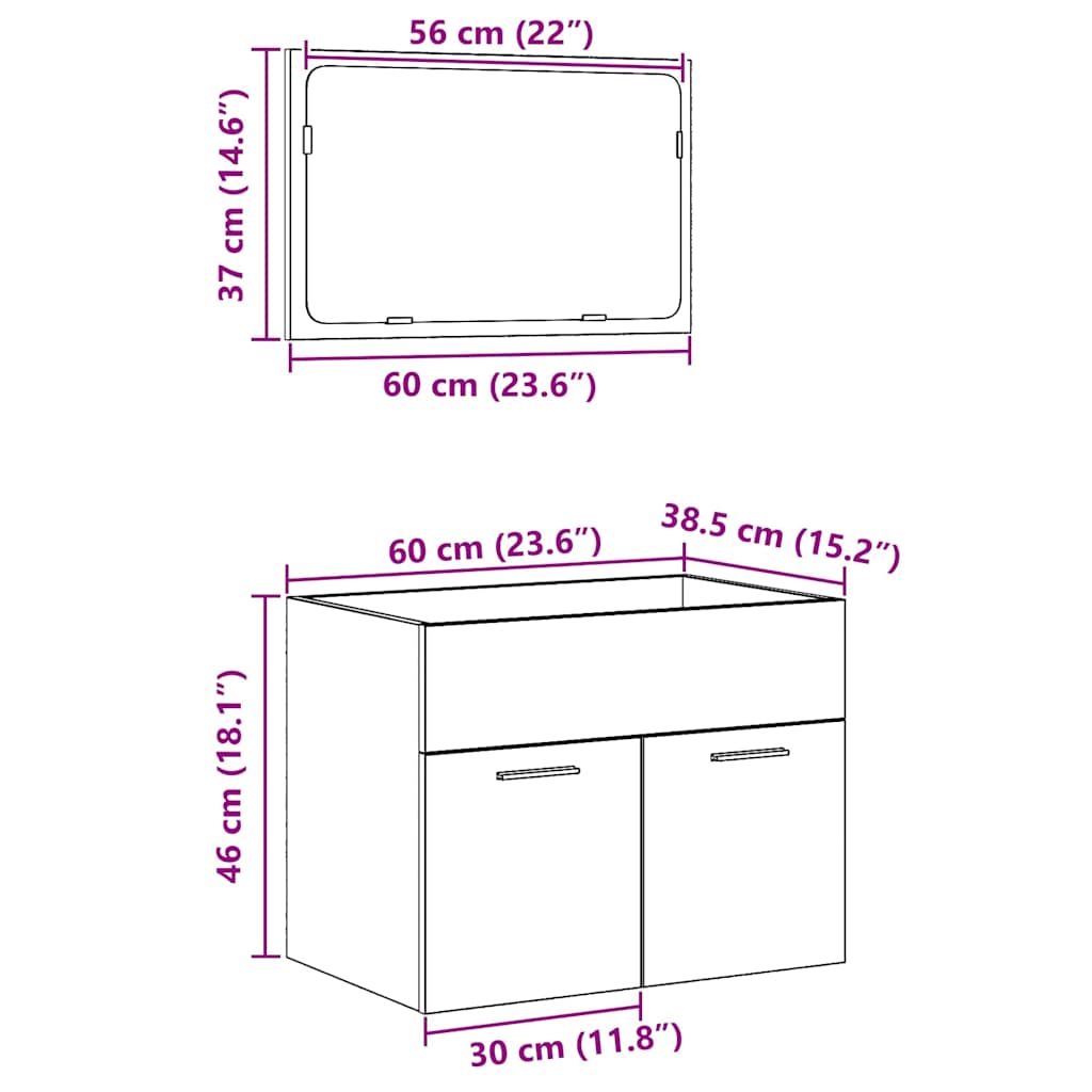 2 pcs conjunto móveis casa de banho carvalho preto