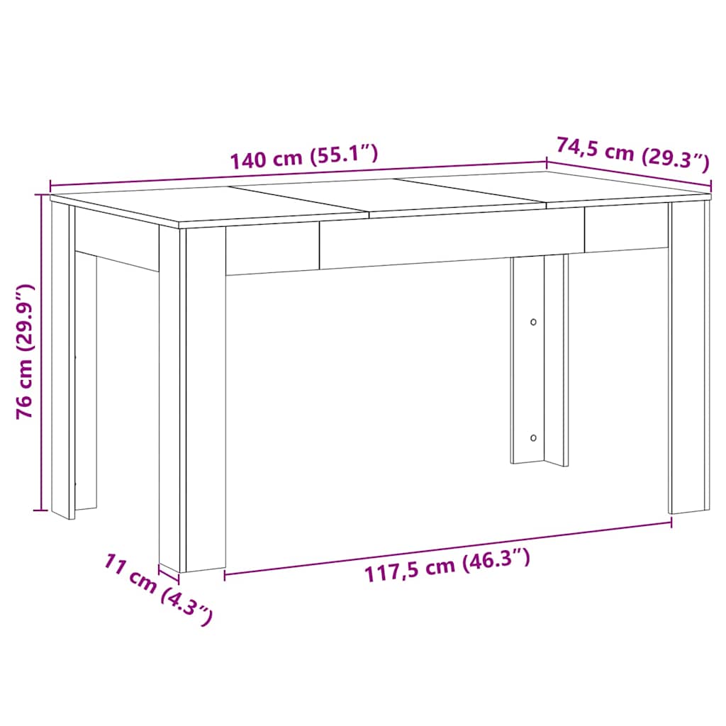 Mesa de jantar Carvalho preto 140 x 74.5 x 76 cm