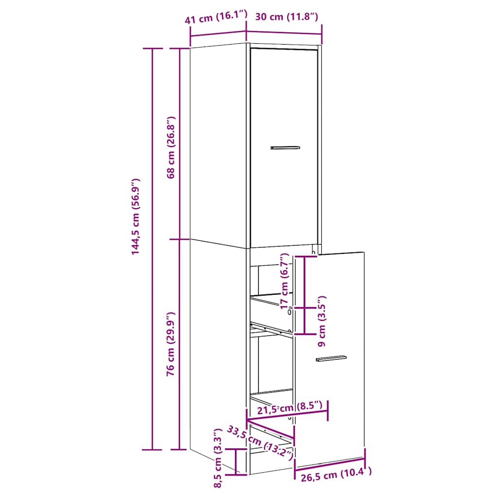 Armário de Boticário Carvalho Preto 30x41x144,5 cm Madeira Engenheirada