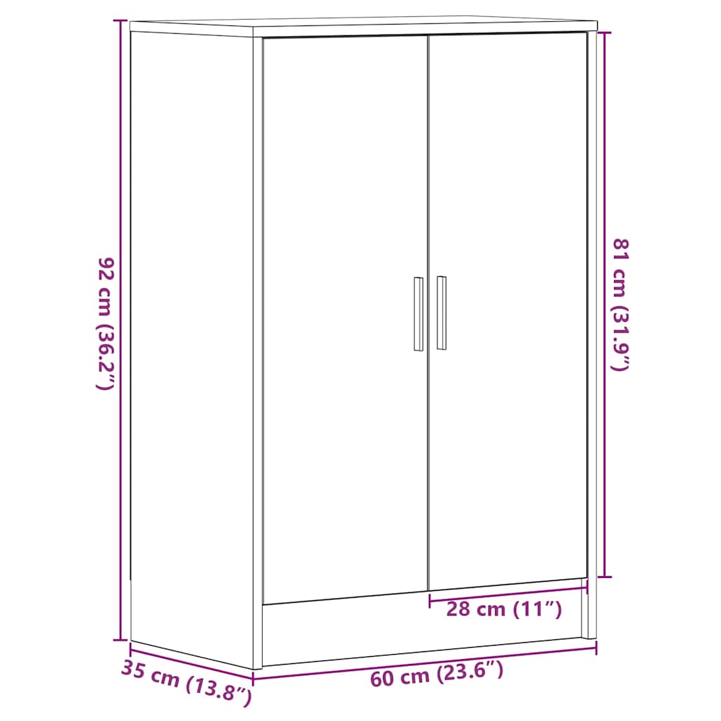 Sapateira 60x35x92 cm derivados de madeira carvalho preto