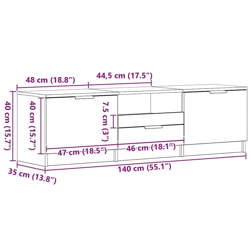 Gabinete para TV Preto 140 x 35 x 40 cm Madeira processada