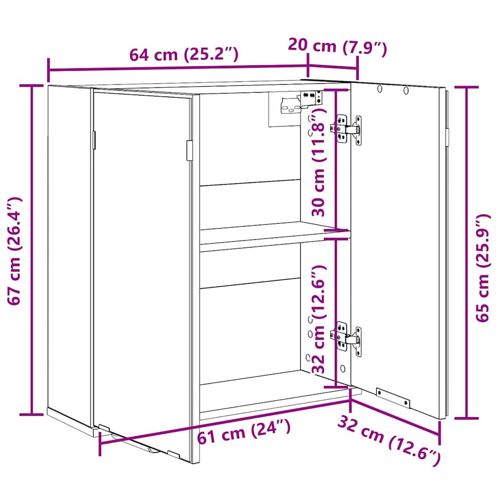 Armário de casa de banho com espelho com porta Carvalho preto