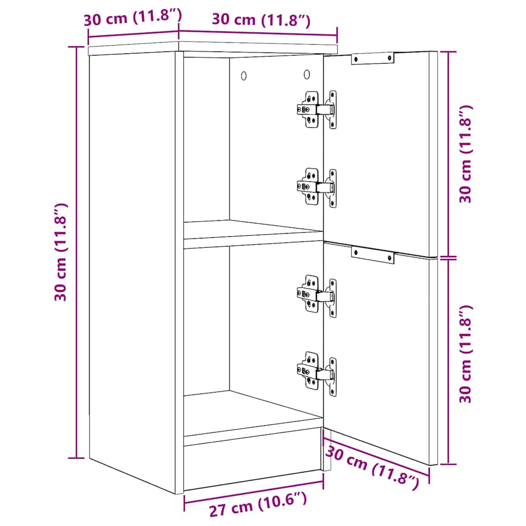 Buffet 2 pcs Carvalho preto 30 x 30 x 70 cm Madeira processada