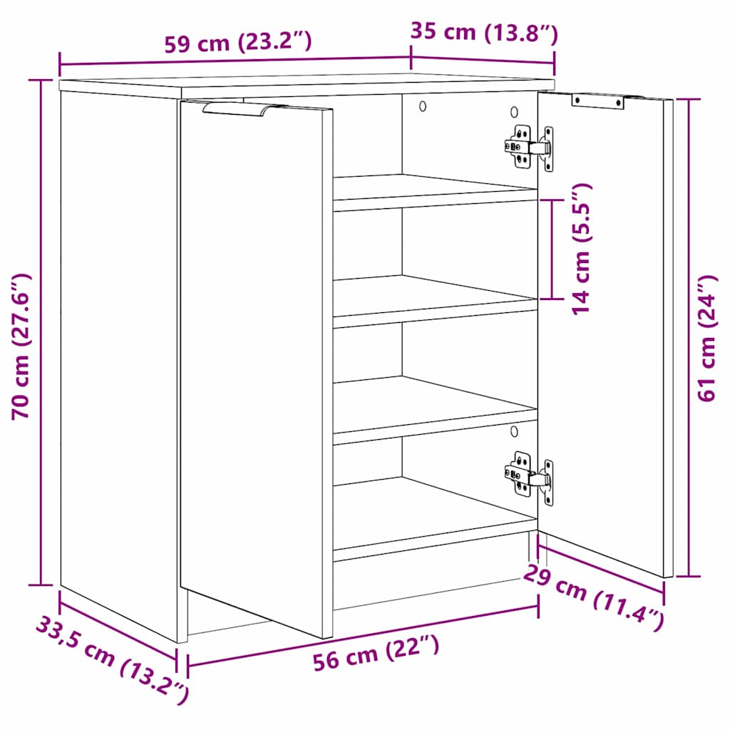 Armário de Sapatos com porta 59 x 35 x 70 cm Madeira processada