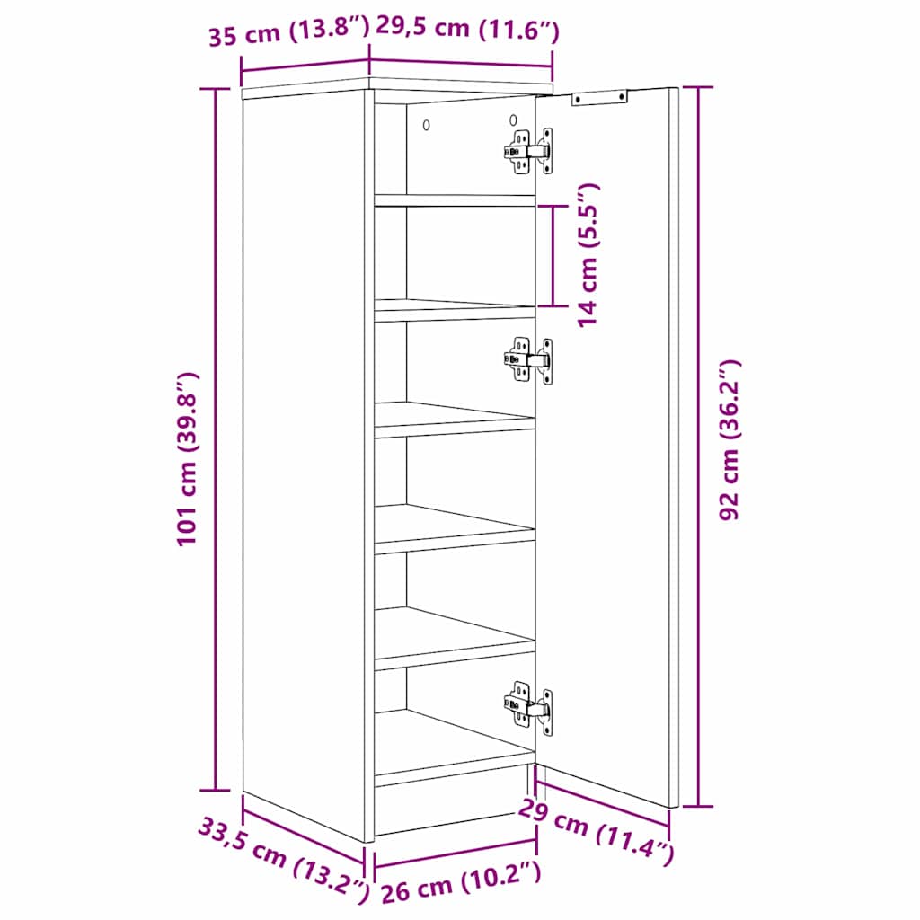Armário para sapatos Carvalho preto 29.5 x 35 x 101 cm