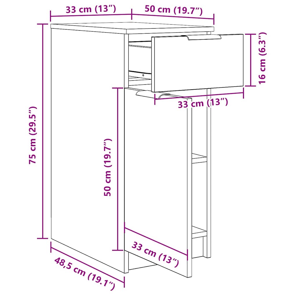 Armário de secretária Carvalho preto 33 x 50 x 75 cm