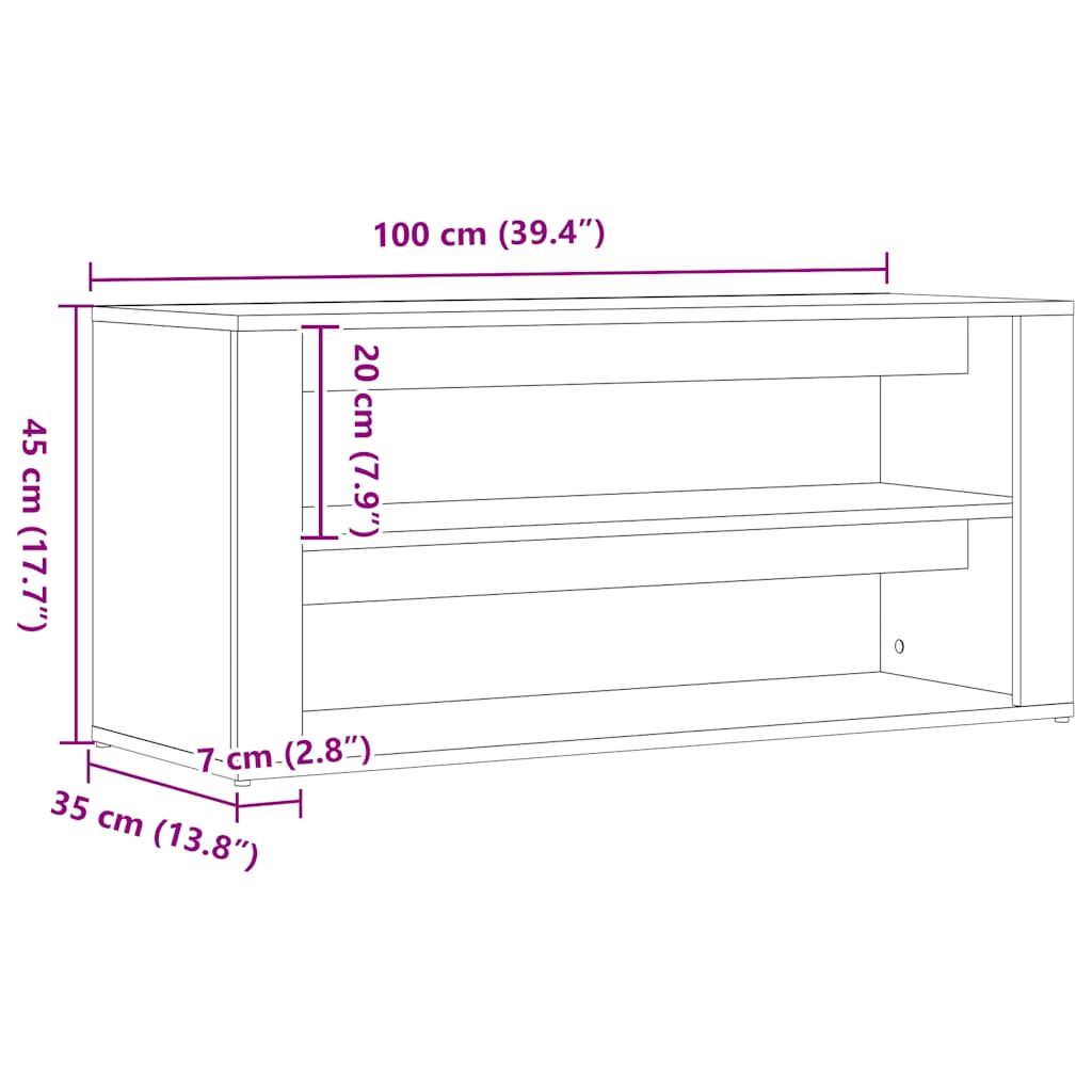 Banco para sapatos em carvalho preto 100x35x45 cm Madeira projetada