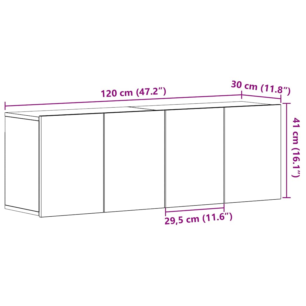 Armários de TV 2 peças carvalho preto 120x30x41 cm madeira projetada
