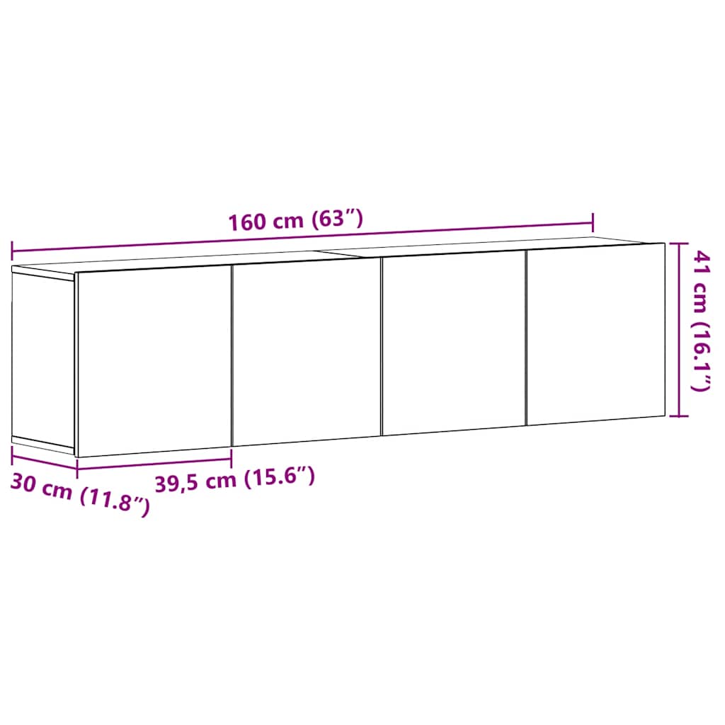 Armários de TV 2 peças carvalho preto 160x30x41 cm madeira projetada