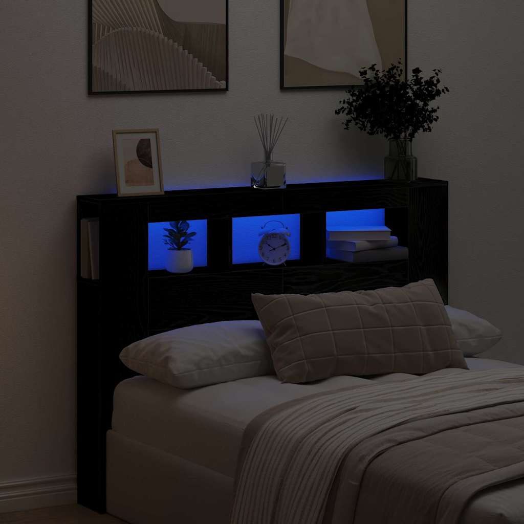 Cabeceira LED Carvalho preto 140 x 18,5 x 103,5 cm