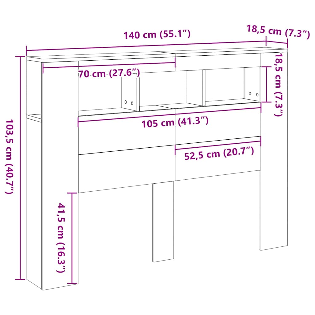 Cabeceira LED Carvalho preto 140 x 18,5 x 103,5 cm