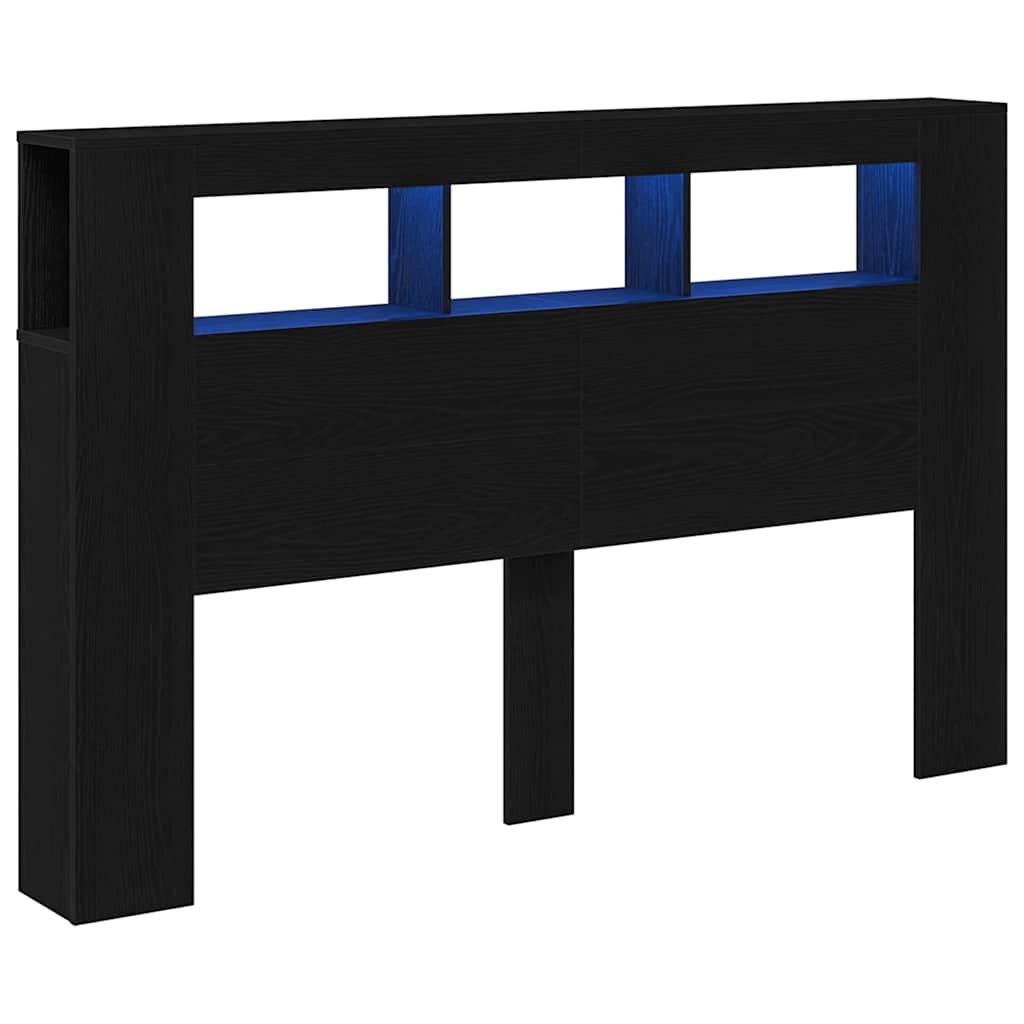 Cabeceira LED Carvalho preto 160 x 18,5 x 103,5 cm
