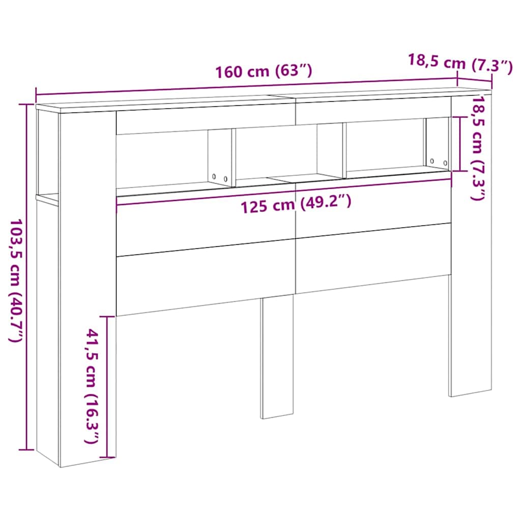 Cabeceira LED Carvalho preto 160 x 18,5 x 103,5 cm
