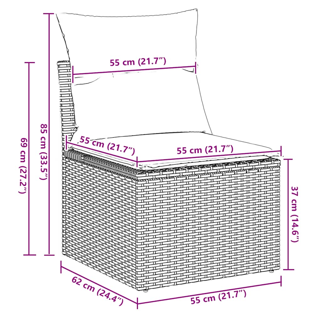 2 pcs conj. sofás jardim c/ almofadões vime PE/acácia castanho
