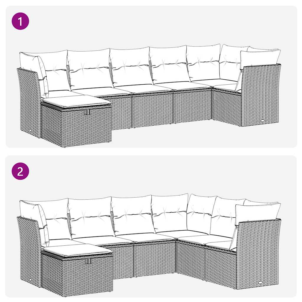 7 pcs conjunto de sofás p/ jardim com almofadões vime PE bege