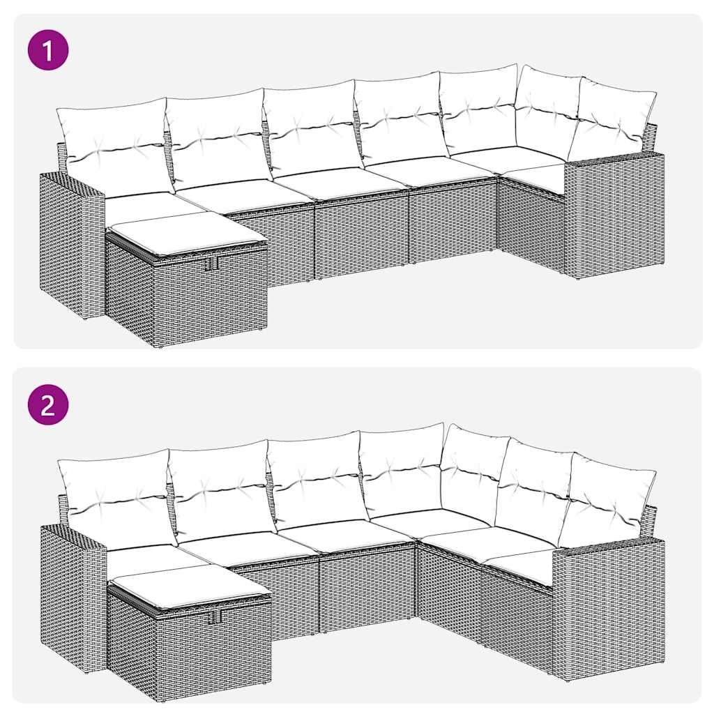 7 pcs conjunto de sofás p/ jardim com almofadões vime PE bege