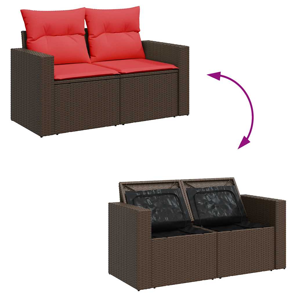 7 pcs conjunto de sofás jardim c/ almofadões vime PE castanho