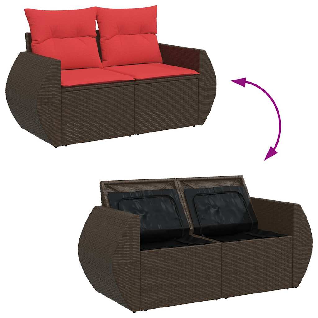 4 pcs conjunto sofás de jardim c/ almofadões vime PE castanho
