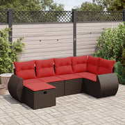 6 pcs conjunto de sofás jardim c/ almofadões vime PE castanho