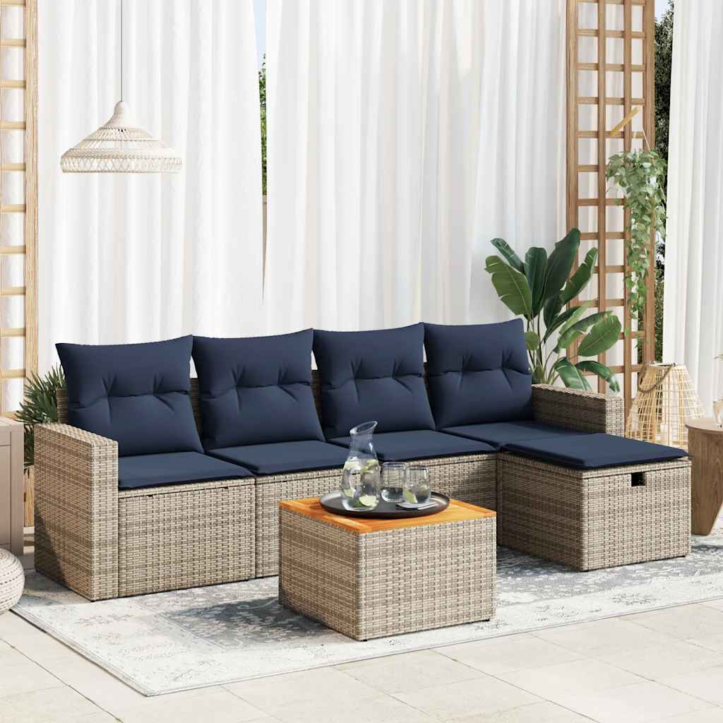 6 pcs conjunto sofás de jardim com almofadões vime cinzento