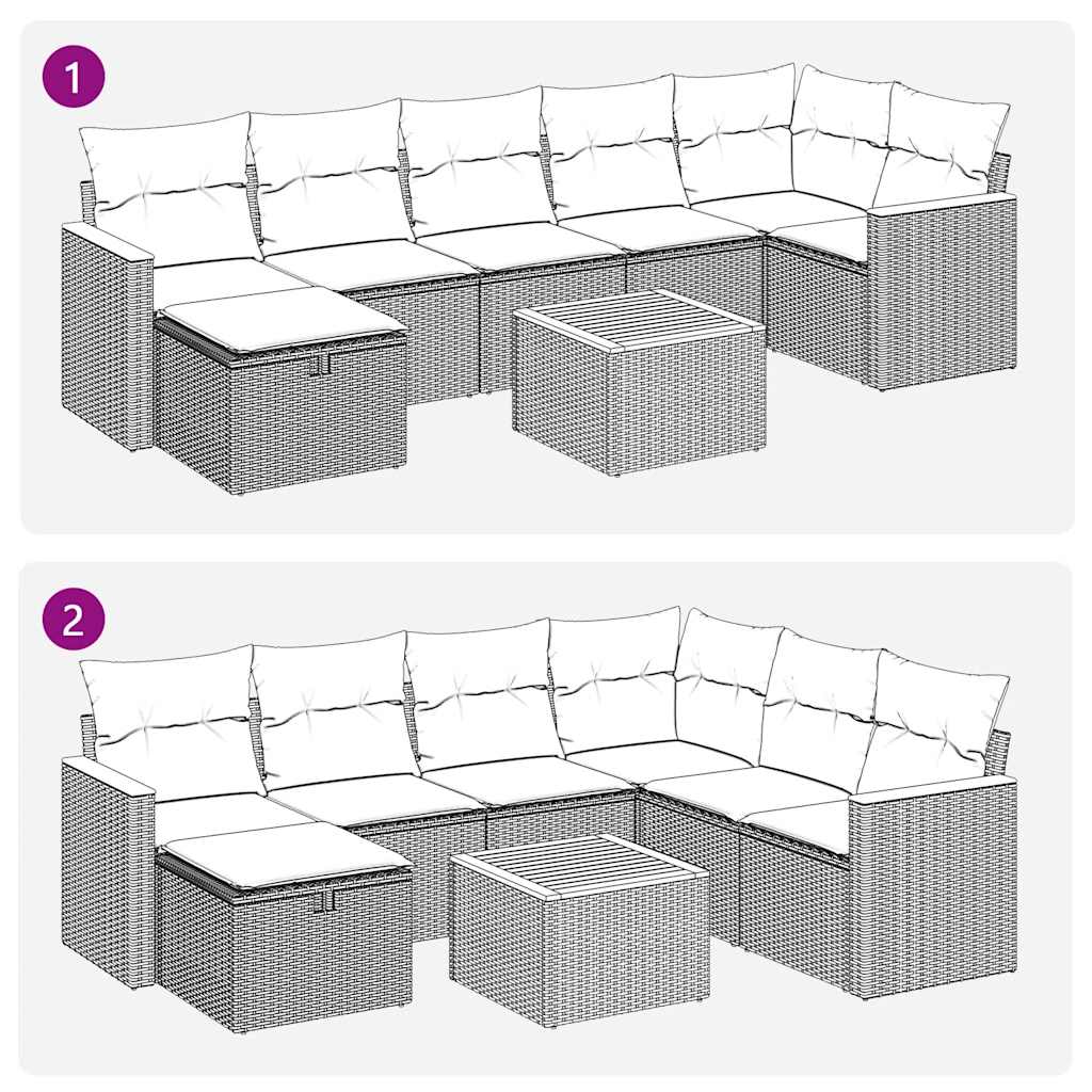 8 pcs conjunto de sofás p/ jardim com almofadões vime PE bege