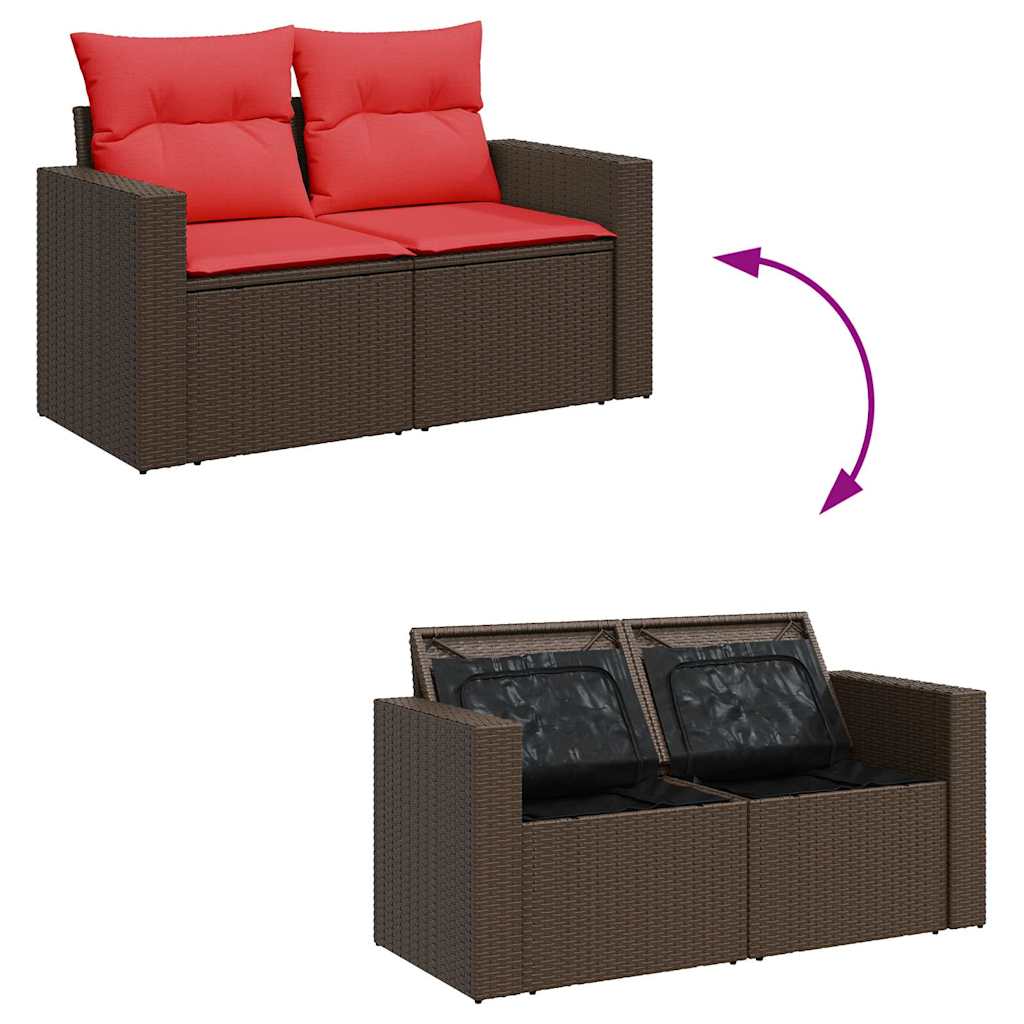 10 pcs conj. sofás jardim com almofadões vime PE castanho