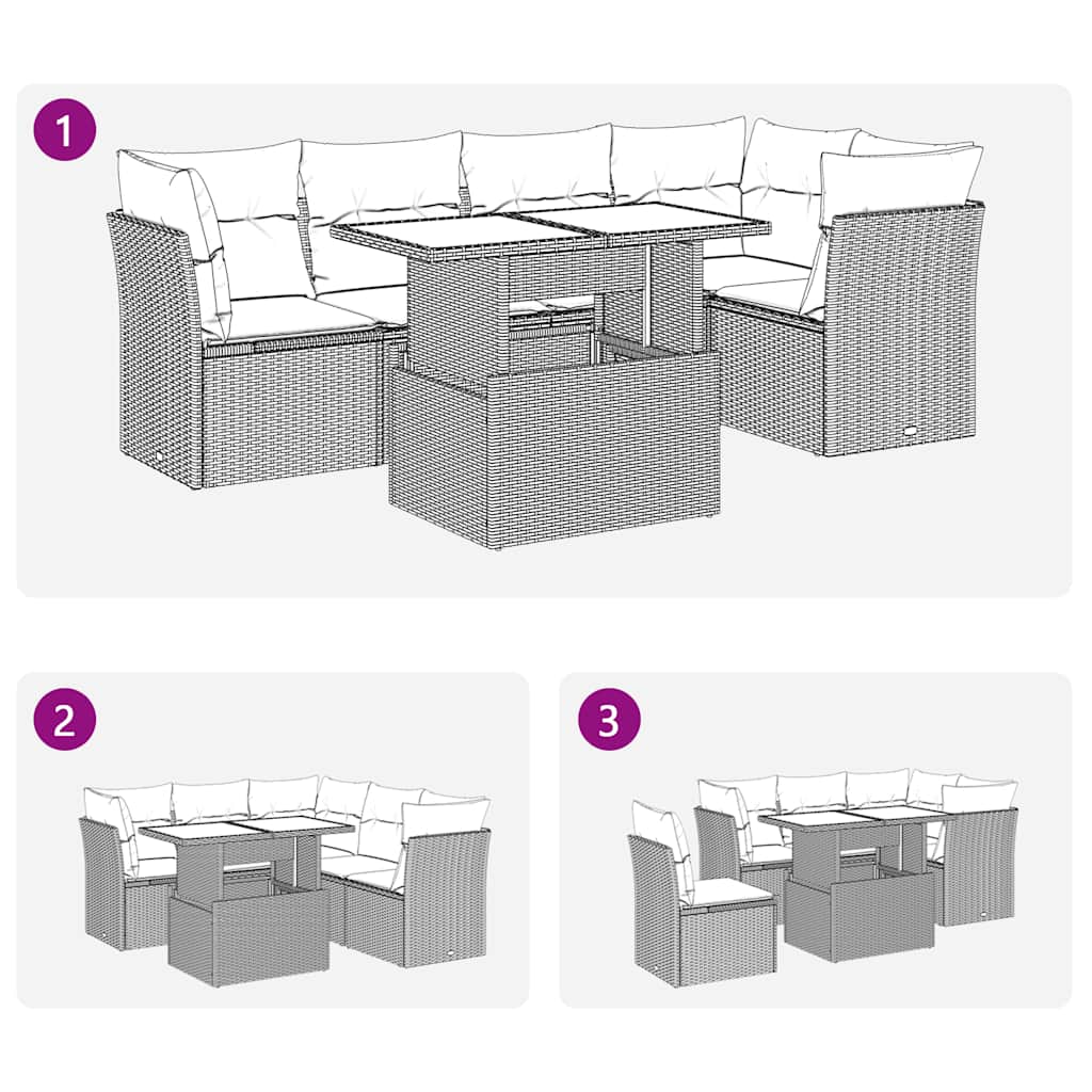 6 pcs conjunto sofás jardim com almofadões PE/acácia cinzento