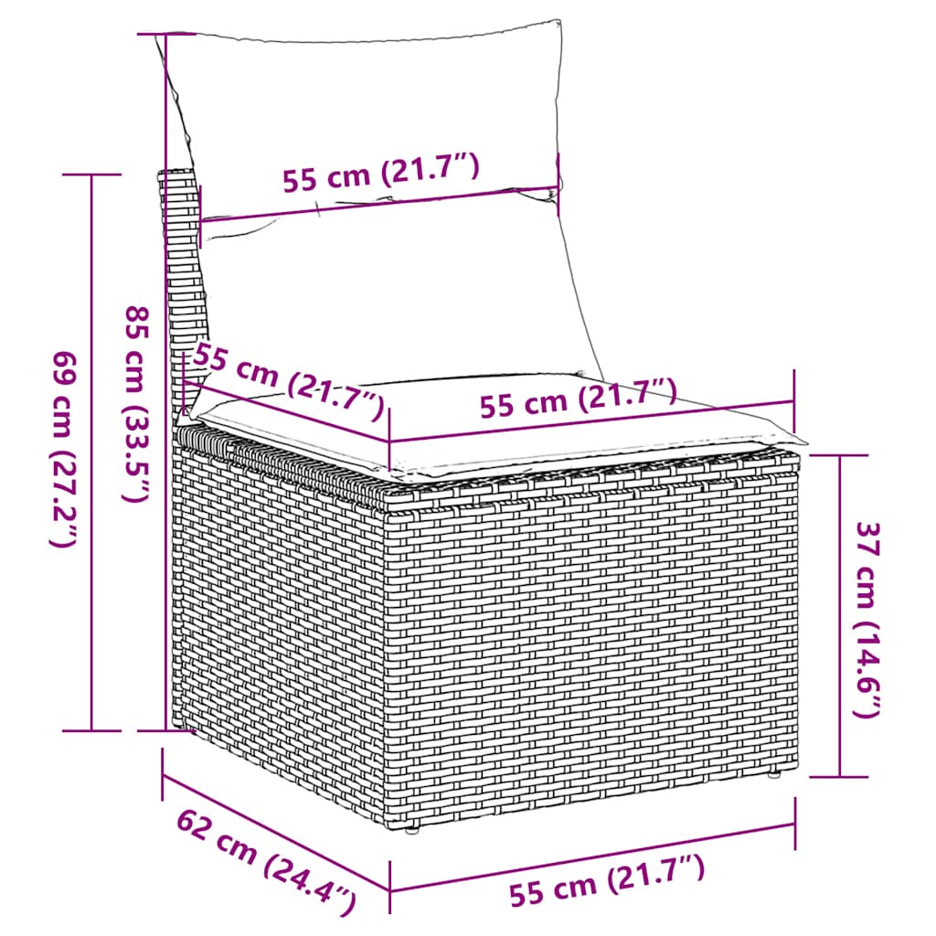 11 pcs conjunto sofás de jardim c/ almofadões vime PE castanho