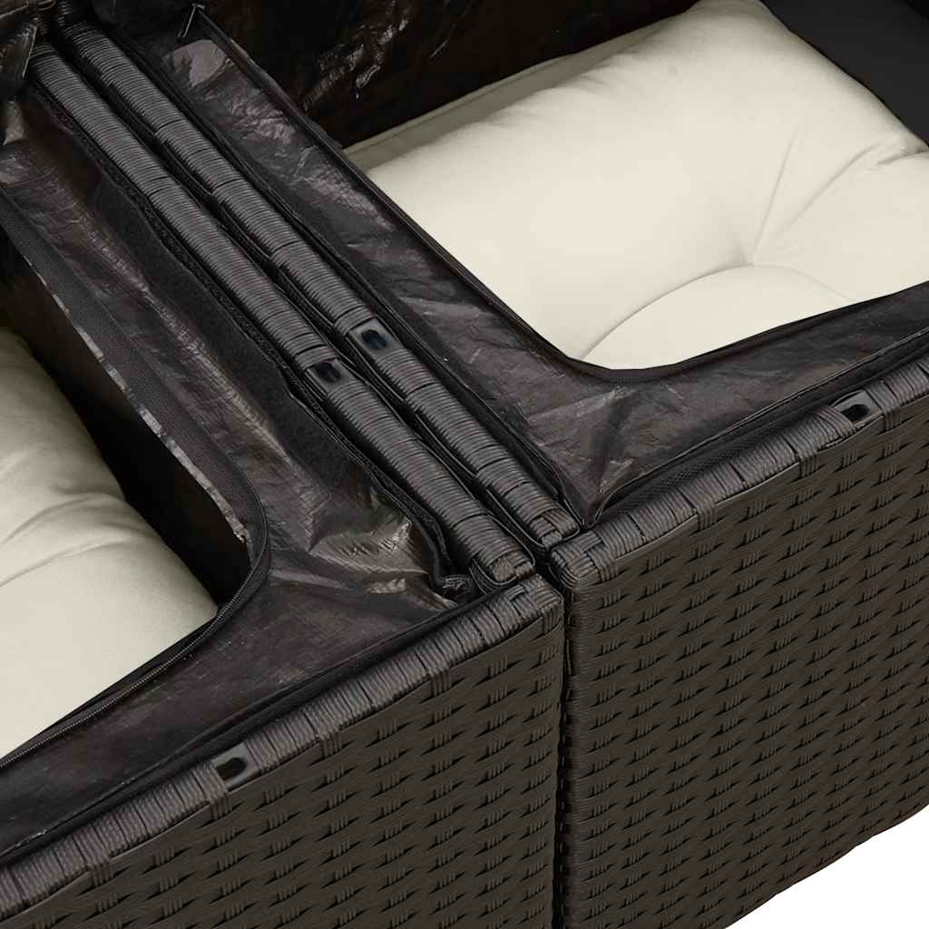 6 pcs conjunto sofás de jardim c/ almofadões vime PE preto