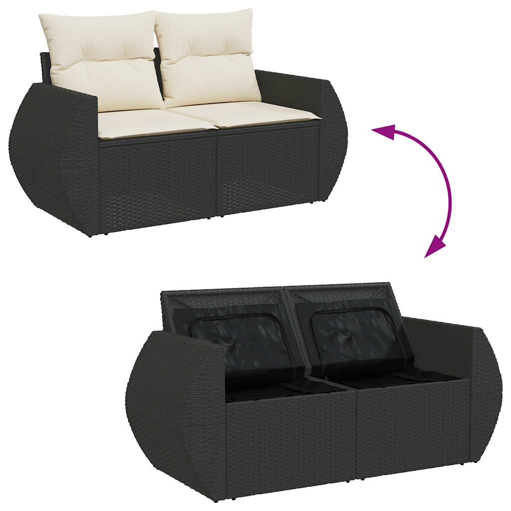 5 pcs conjunto sofás de jardim com almofadões vime PE preto