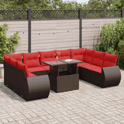 10 pcs conj. sofás jardim c/ almofadões vime PE/acácia castanho