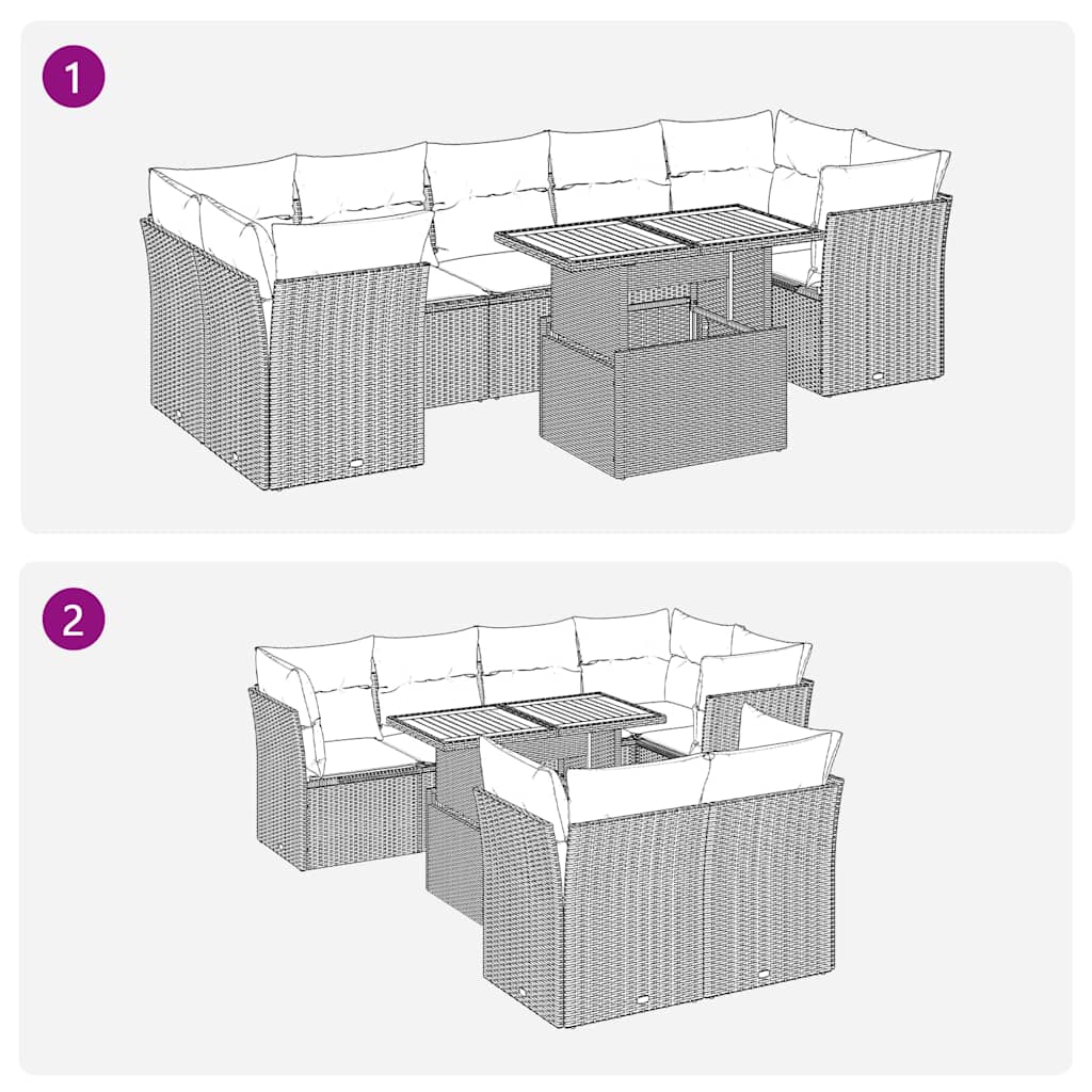 8 pcs conjunto de sofás p/ jardim com almofadões vime PE bege