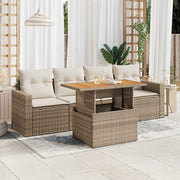 5 pcs conjunto de sofás p/ jardim com almofadões vime PE bege