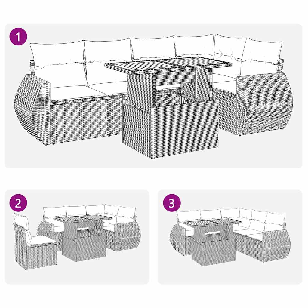 6 pcs conjunto de sofás p/ jardim com almofadões vime PE bege