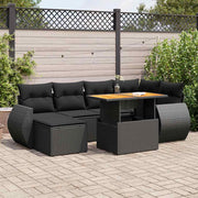 7 pcs conjunto de sofás p/ jardim c/ almofadões vime PE preto