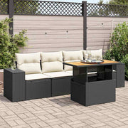 5 pcs conjunto sofás de jardim com almofadões vime PE preto