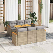 7 pcs conjunto sofás jardim com almofadões vime PE/acácia bege