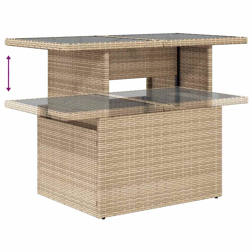 7 pcs conjunto sofás jardim com almofadões vime PE/acácia bege