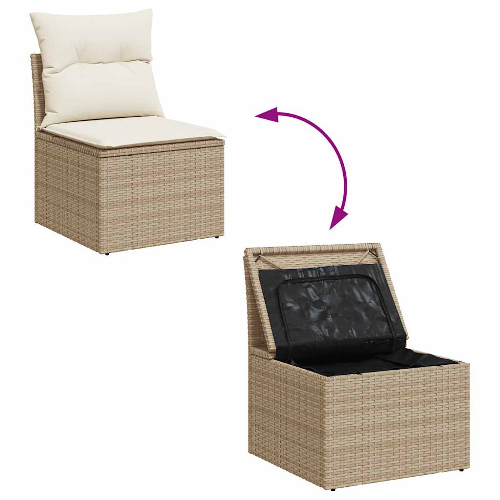 10 pcs conj. sofás p/ jardim c/ almofadões vime PE/acácia bege