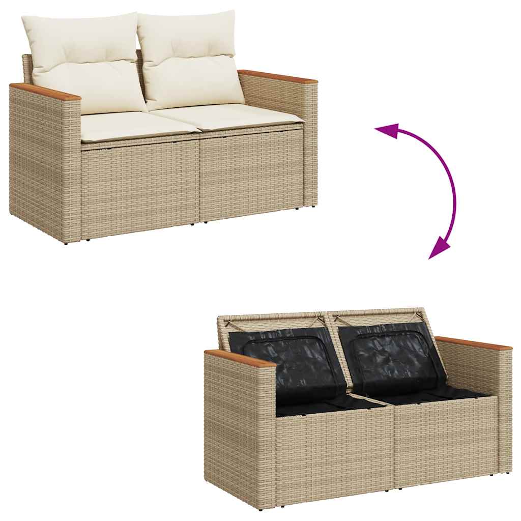 10 pcs conj. sofás p/ jardim c/ almofadões vime PE/acácia bege