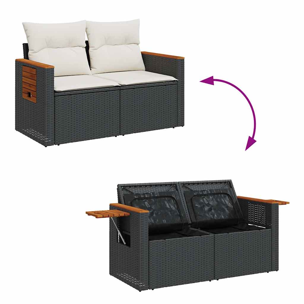 7 pcs conjunto sofás jardim c/ almofadões vime PE/acácia preto