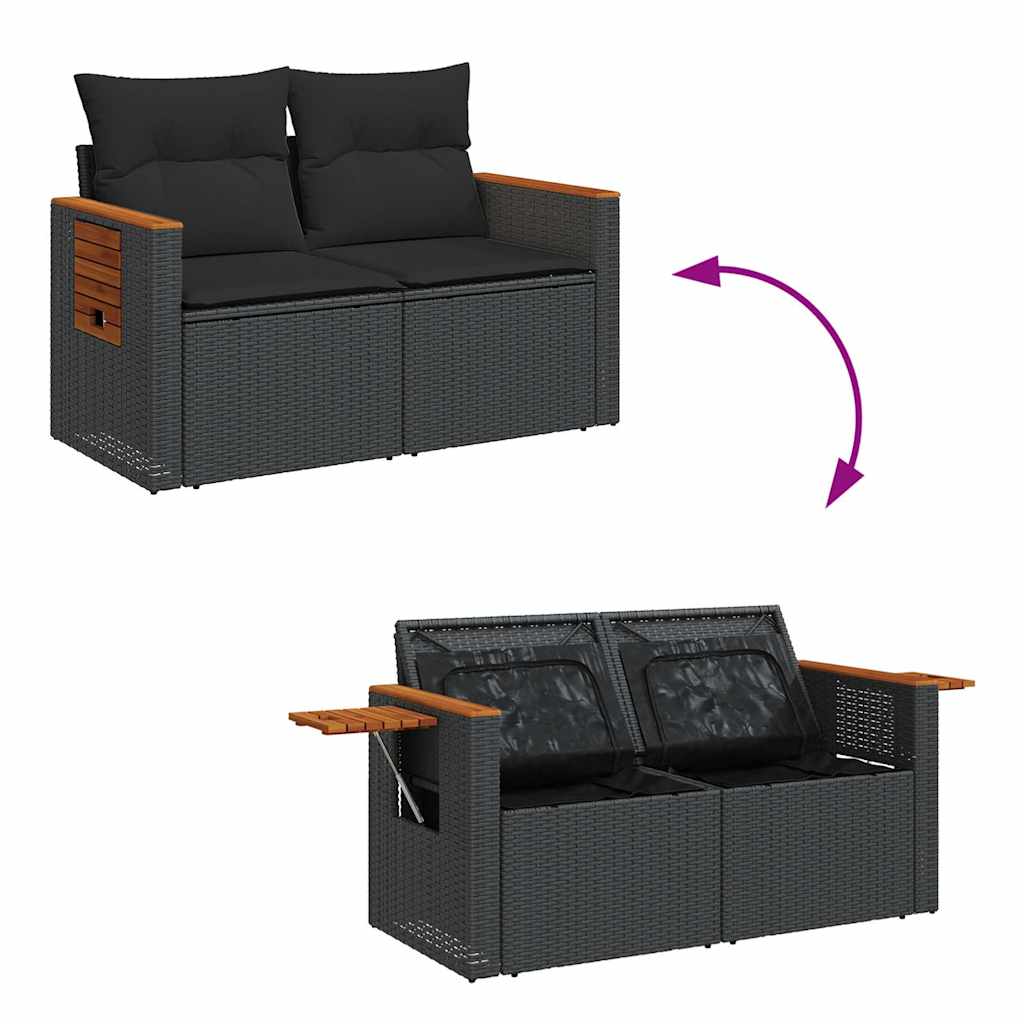 7 pcs conjunto sofás jardim c/ almofadões vime PE/acácia preto
