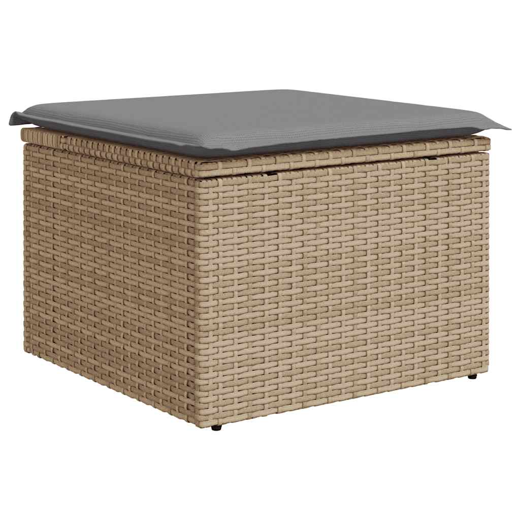 7 pcs conjunto sofás jardim com almofadões vime PE/acácia bege