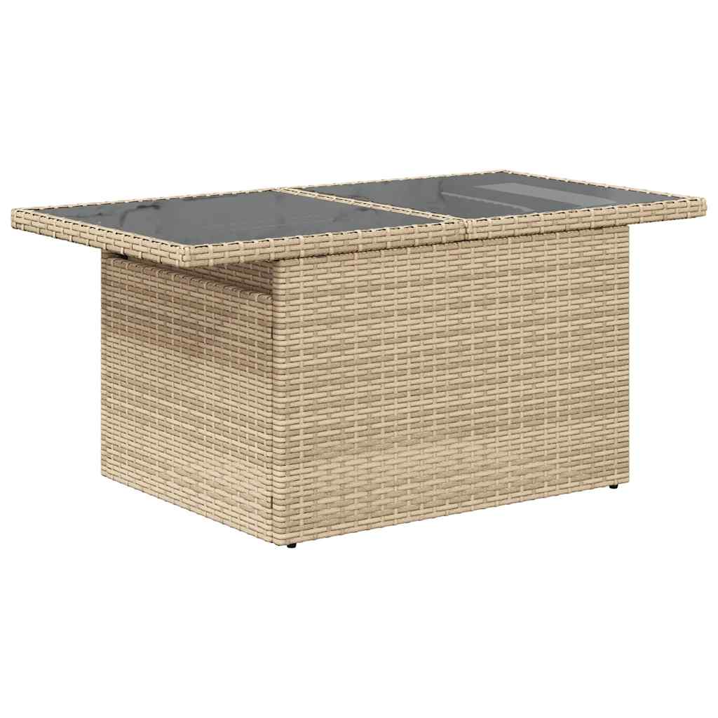 7 pcs conjunto sofás jardim com almofadões vime PE/acácia bege