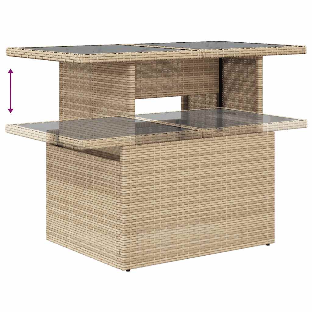 7 pcs conjunto sofás jardim com almofadões vime PE/acácia bege