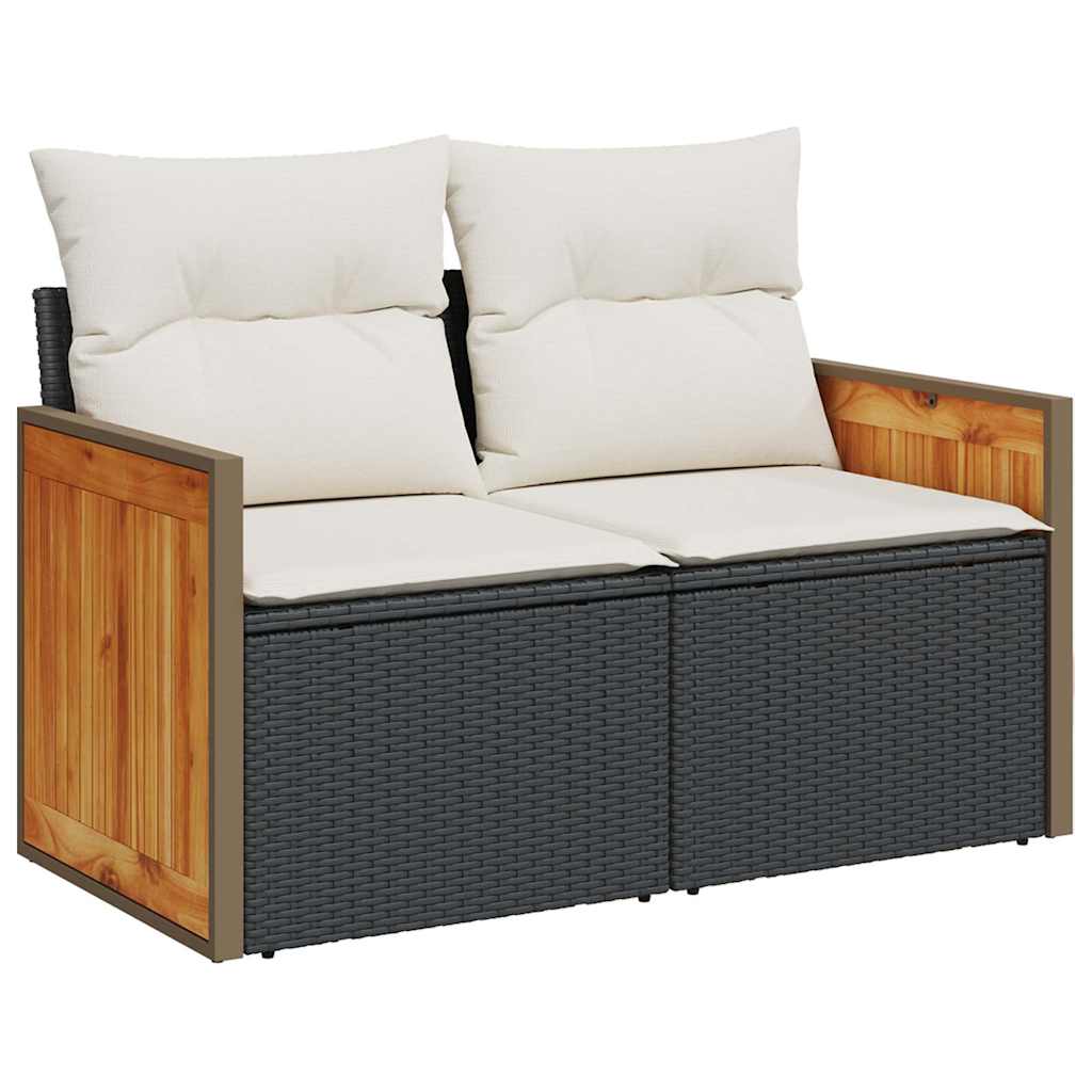 7 pcs conjunto sofás jardim c/ almofadões vime PE/acácia preto