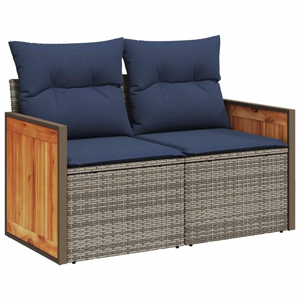 7 pcs conjunto sofás jardim c/ almofadões vime PE/acácia preto