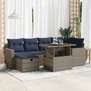 7 pcs conj. sofás jardim c/ almofadões vime PE/acácia cinzento